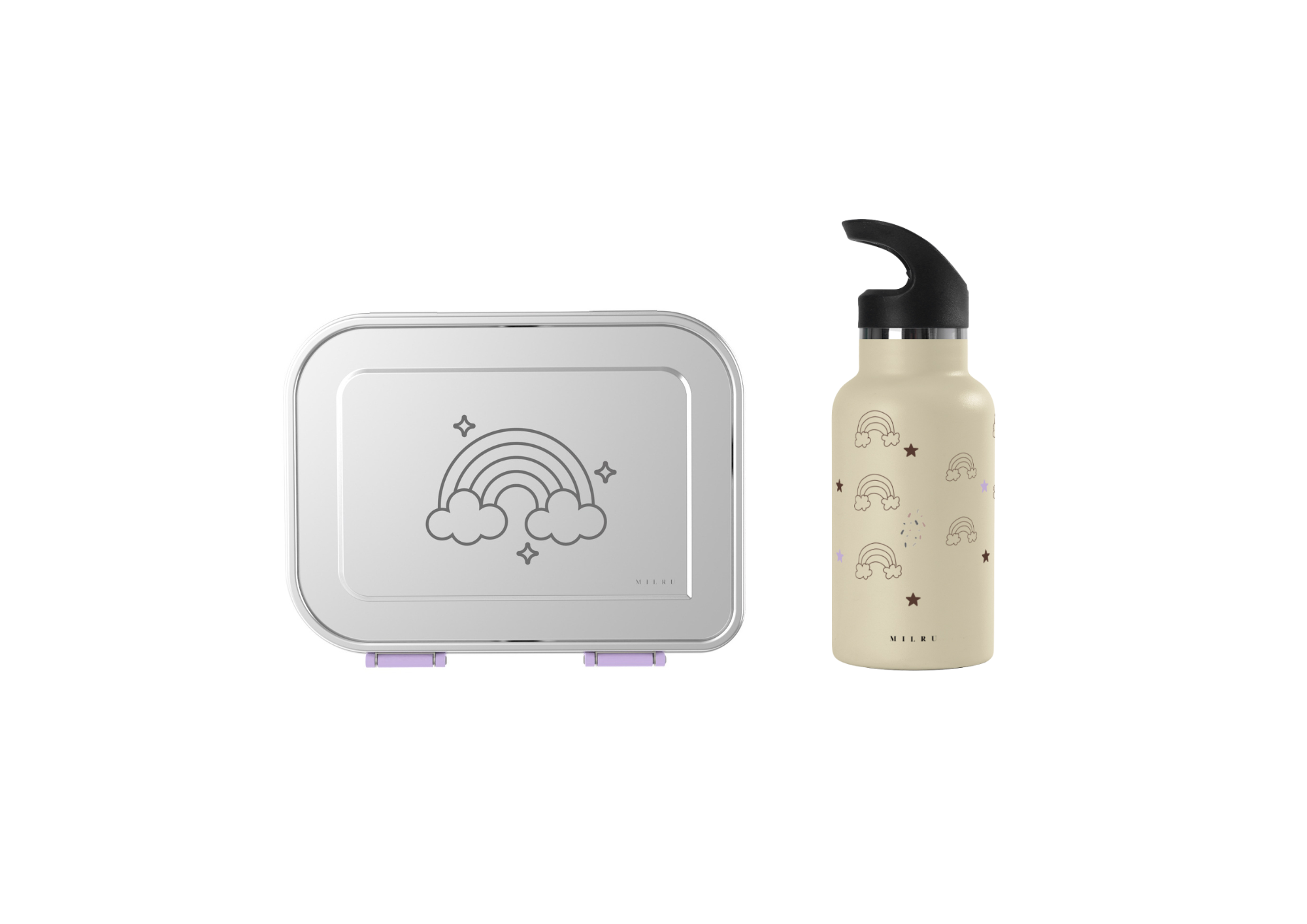 Milru Animal Friends Lunch Set - Rainbow Splash - Bento Box + Kids Bottle