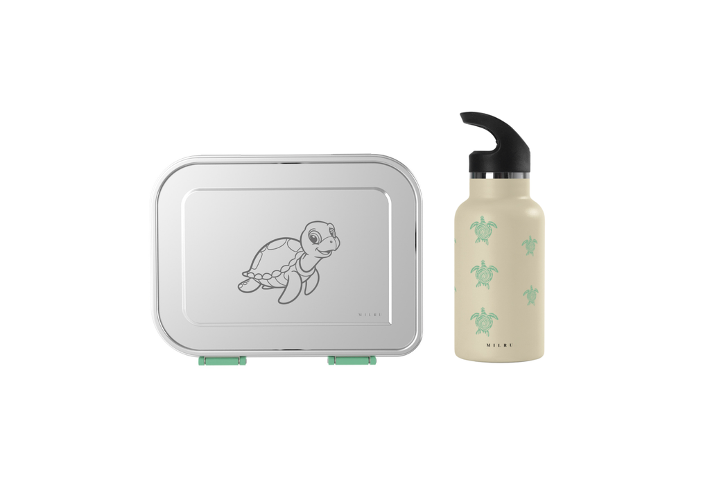 Milru Animal Friends Lunch Set - Tiny Turtle - Bento Box + Kids Bottle
