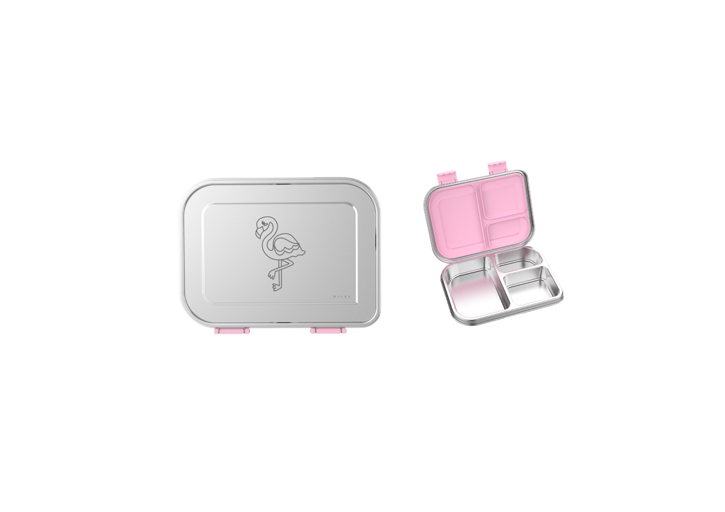 Milru Animal Friends Lunch Set - Fancy Flamingo - Bento Box + Kids Bottle