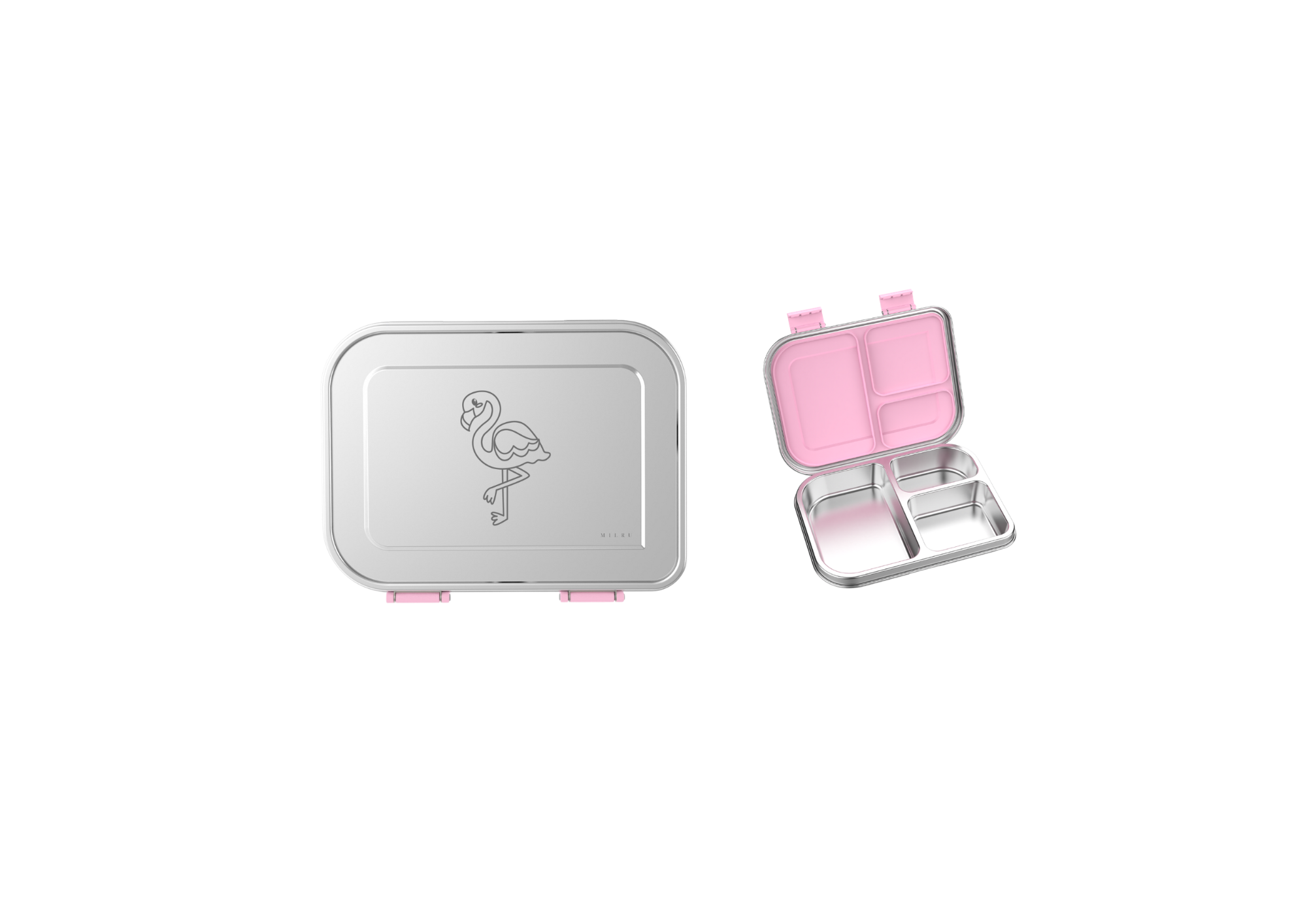 Milru Animal Friends Lunch Set - Fancy Flamingo - Bento Box + Kids Bottle